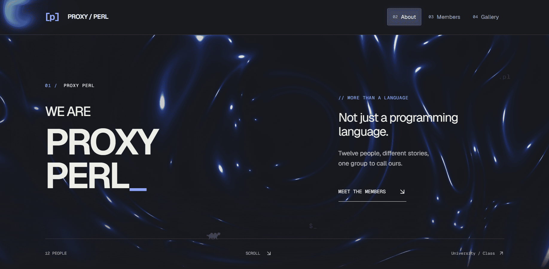PROXY PERL website homepage with a dark interface and blue abstract visuals
